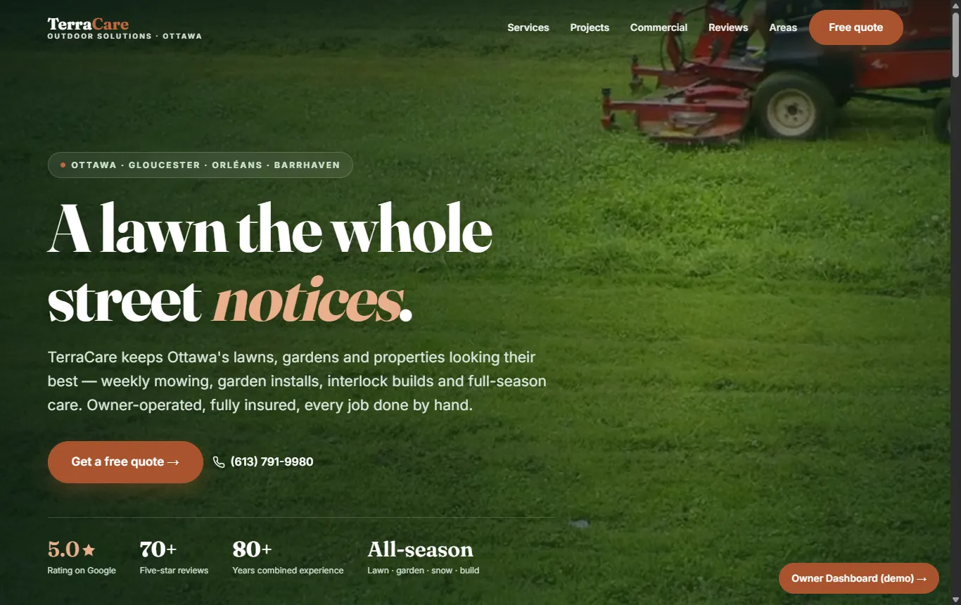TerraCare concept homepage for lawn care and landscaping.