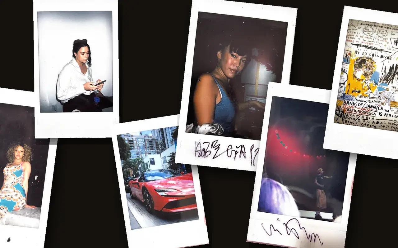 Capture Film site hero: scattered Polaroid portraits on black.