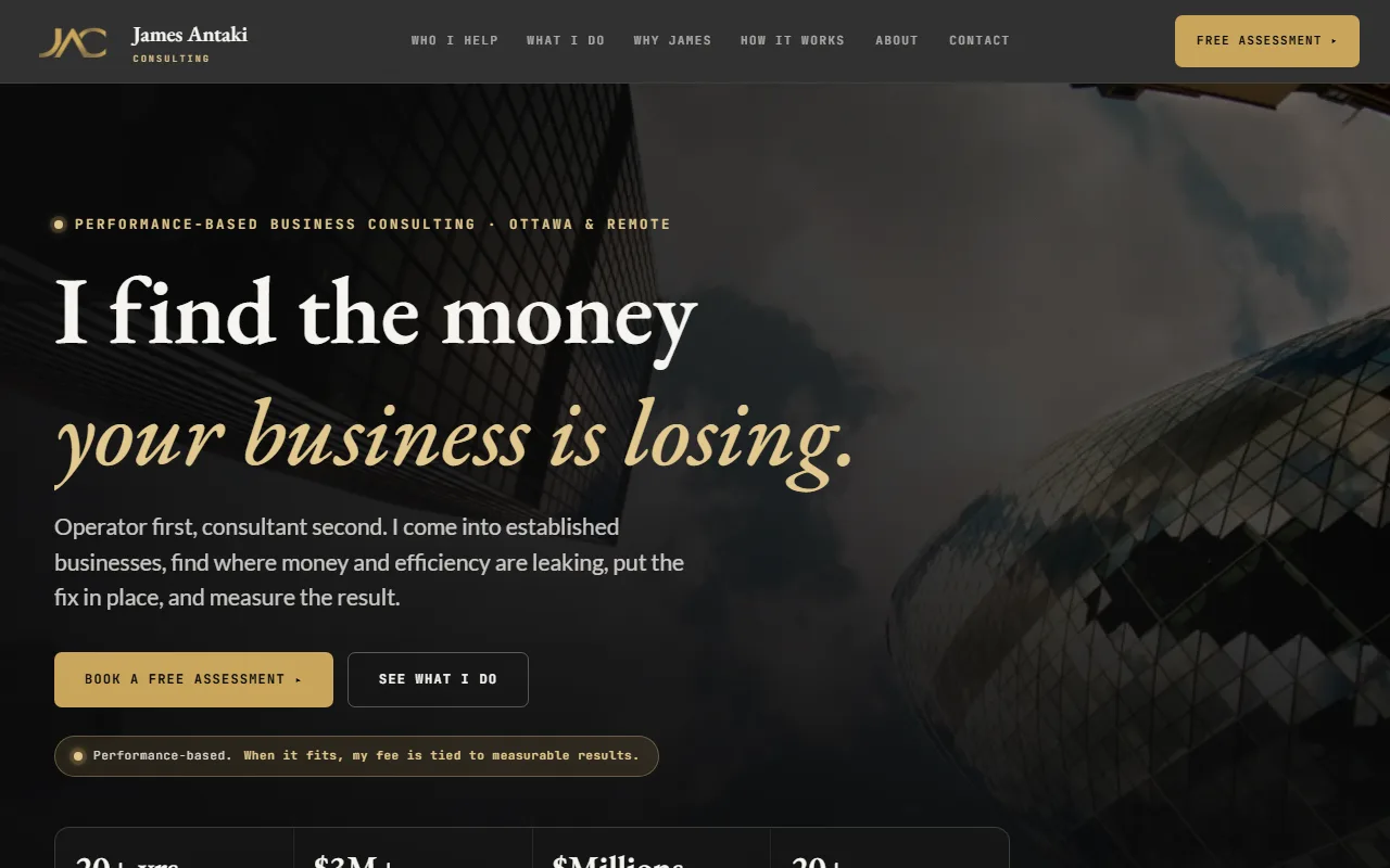 James Antaki Consulting homepage: I find the money your business is losing.