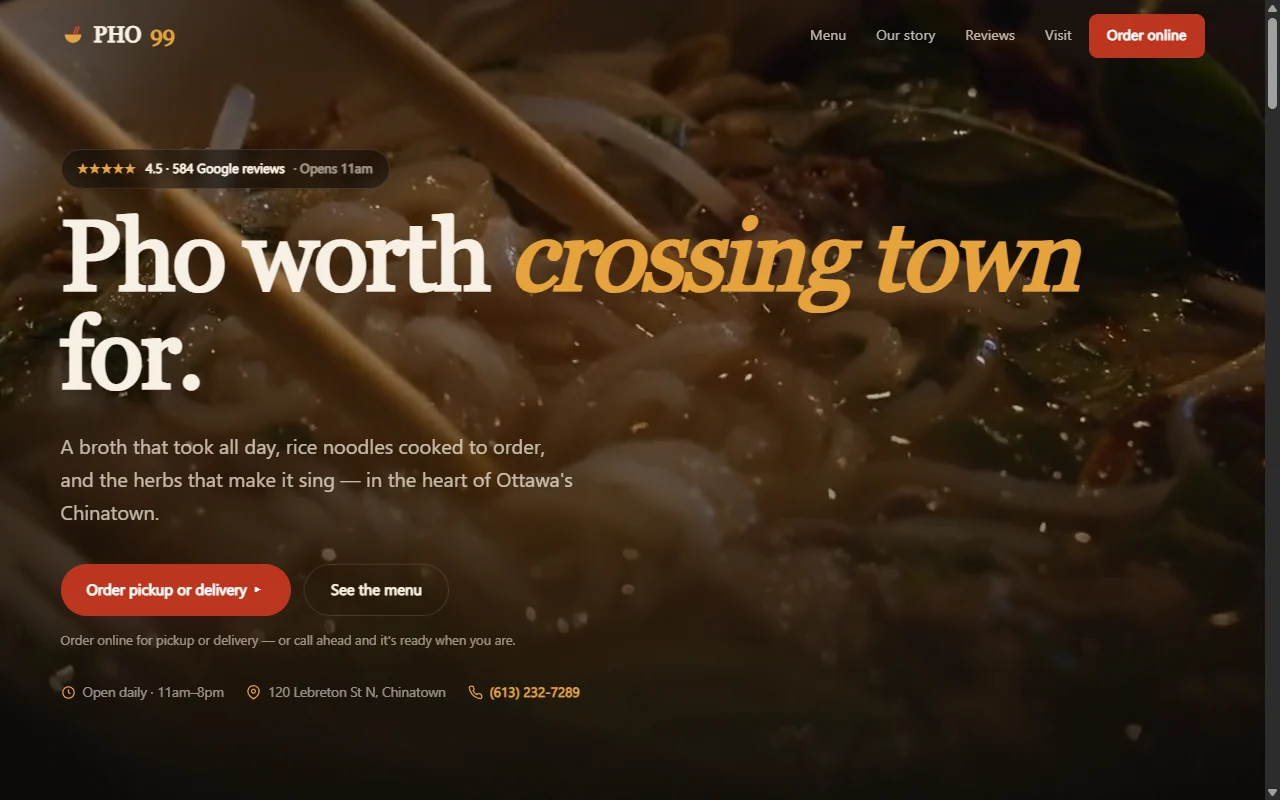 Pho 99 concept homepage.